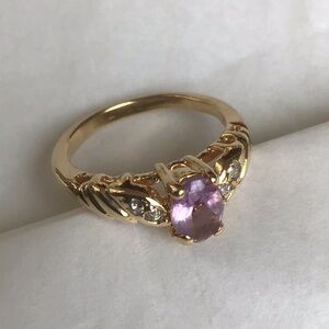 Vintage Gold-toned Ring with Purple and white Stones, See comments for size